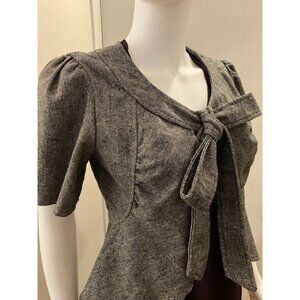 Vintage retro 1940s/50s look short sleeve tweed jacket, peplum, front tie, M